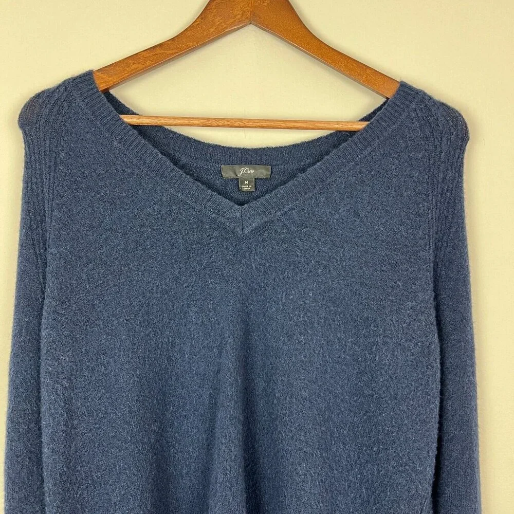 J.‎ Crew V-Neck Sweater In Yarn Womens Medium Navy Blue Merino Wool Alpaca Knit